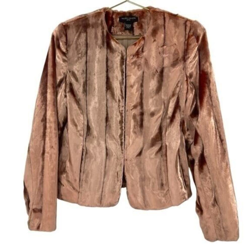 Vintage Valerie Stevens Faux Fur Rose Gold Padded Shoulders Jacket Petite Small